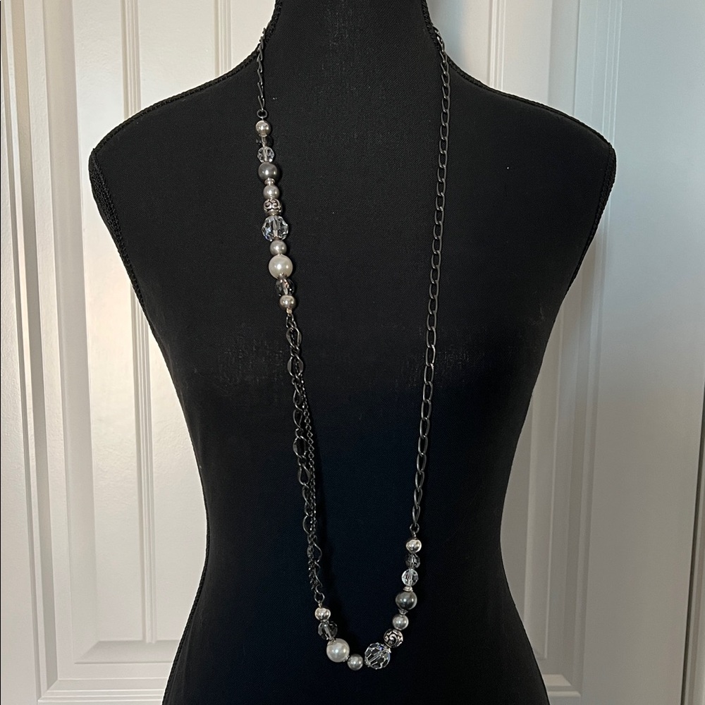 Brighton (Retired) Black Chain and Silver Beaded Long Necklace